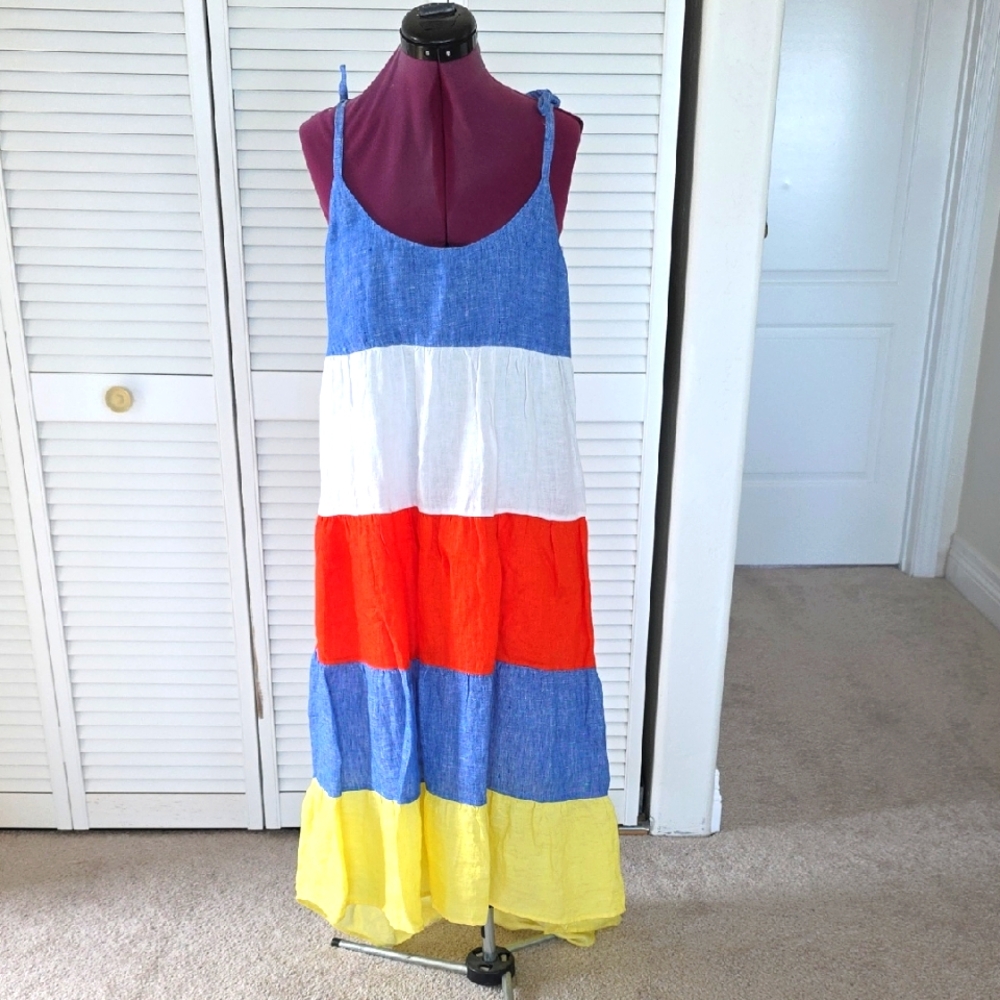 Joie Blue, White, Orange, and Yellow Linen Maxi Dress Size M